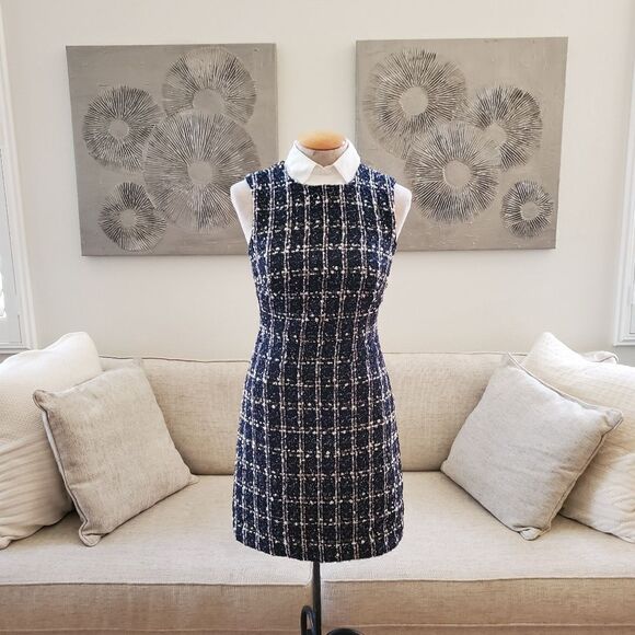 🔆 ELIZA J 🔆 Boucle Tweed Detachable Shirt Collar Dress - [size 2, Blue] - Picture 4 of 12